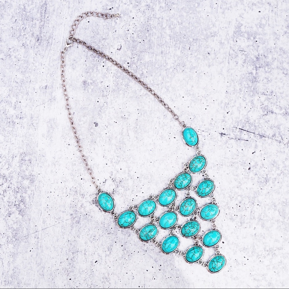 Turquoise Cabochon Bib Statement Necklace